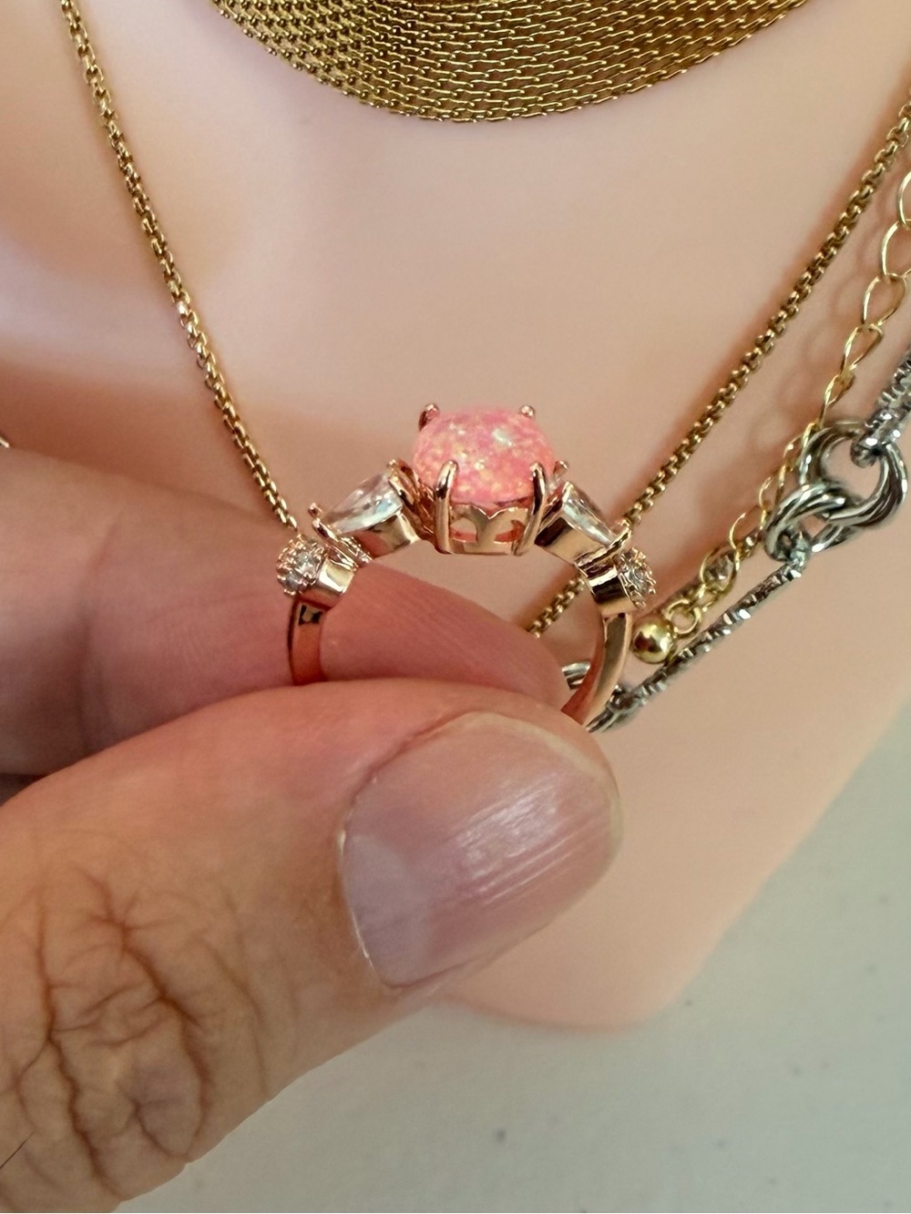 Pink Opal Oval Sparkling Stones Ring. - Picture 3 of 7